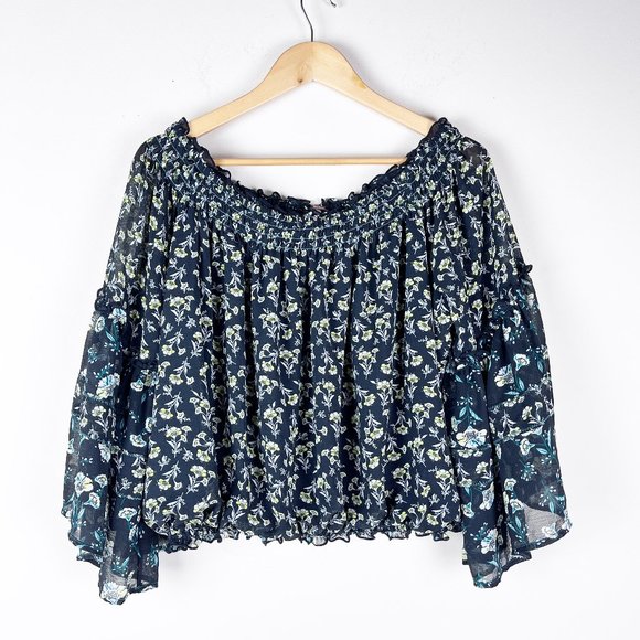 2/$30 Free People Rose Valley Floral Off Shoulder Blouse Small - Picture 3 of 5